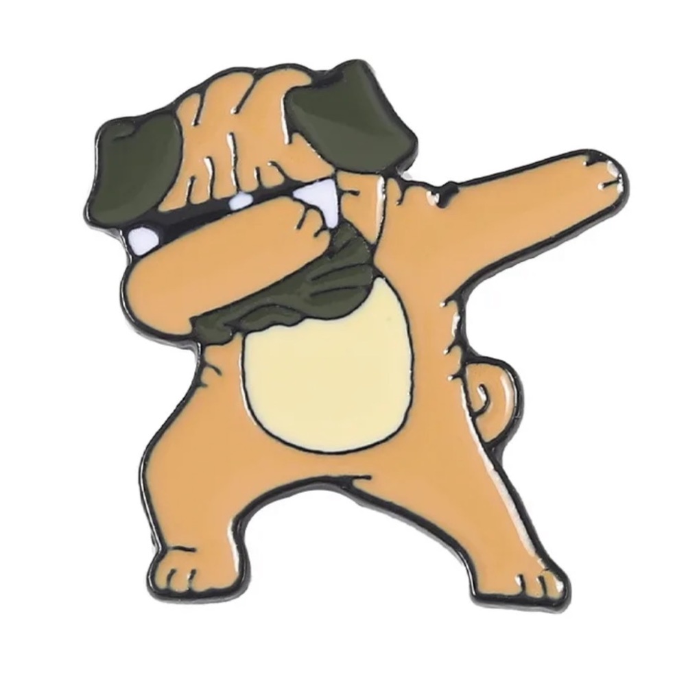 Dabbing Pug Enamel Pin Funny Dancing Dog Cartoon Meme Joke Gift Hip Metal Badge